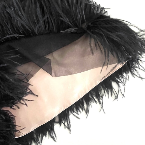 NWOT BCBG MaxAzria Black Lace and Feather Tiered Evening Dress - Picture 10 of 13